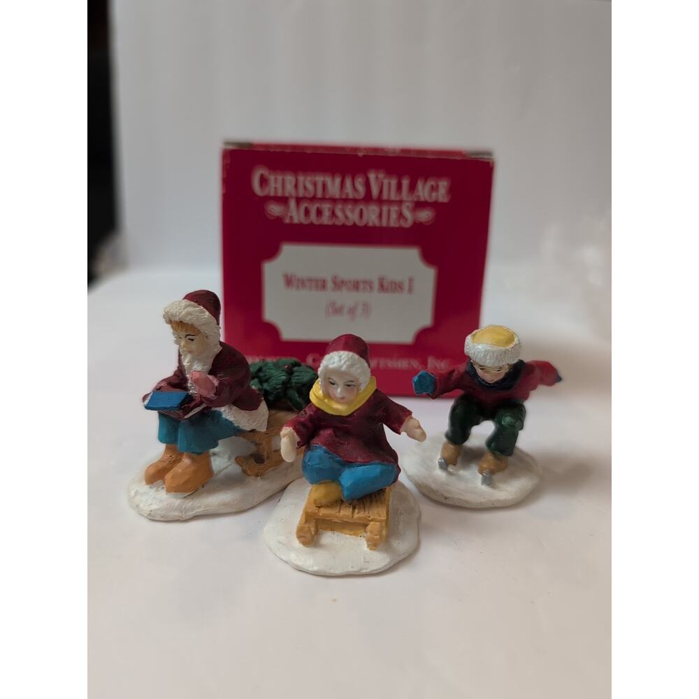 Vintage Christmas Village Children Figures Set Of 3